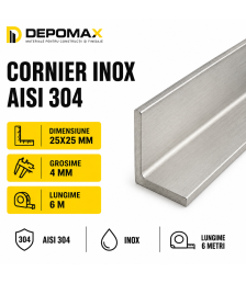 Cornier inox AISI 304, 25 x 25 x 4 mm, 6 metri